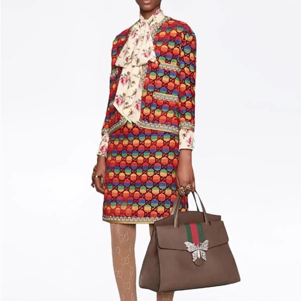 Gucci MultiColor Rainbow Velvet GG Logo Pencil Skirt SS18 Runway Size IT38 US2/4 - Picture 4 of 14